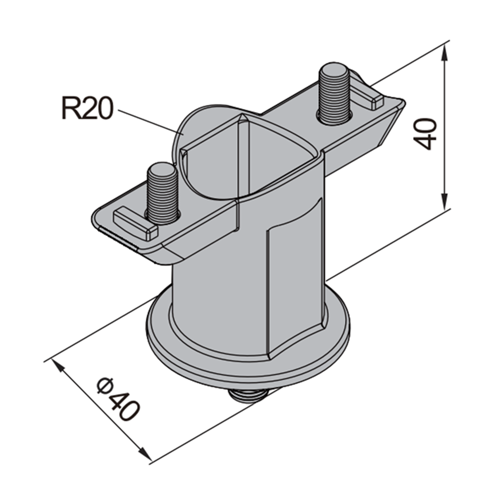 43-300-1 ALUMINUM PROFILE STAIR PART<br>90 DEGREE CONNECTION FOR 40MM ROUND RAIL